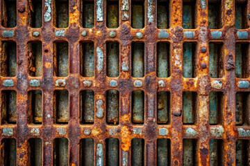 Old Metal Grate Texture: A weathered metal grate with rust, scratches, and aged patina, ideal for...