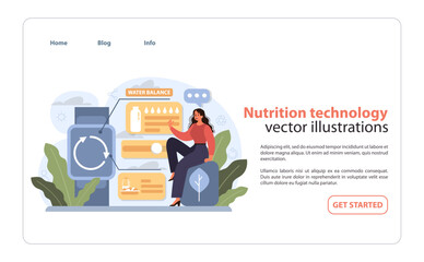 Nutrition Technology Concept. A woman interacts with a digital platform for dietary tracking.