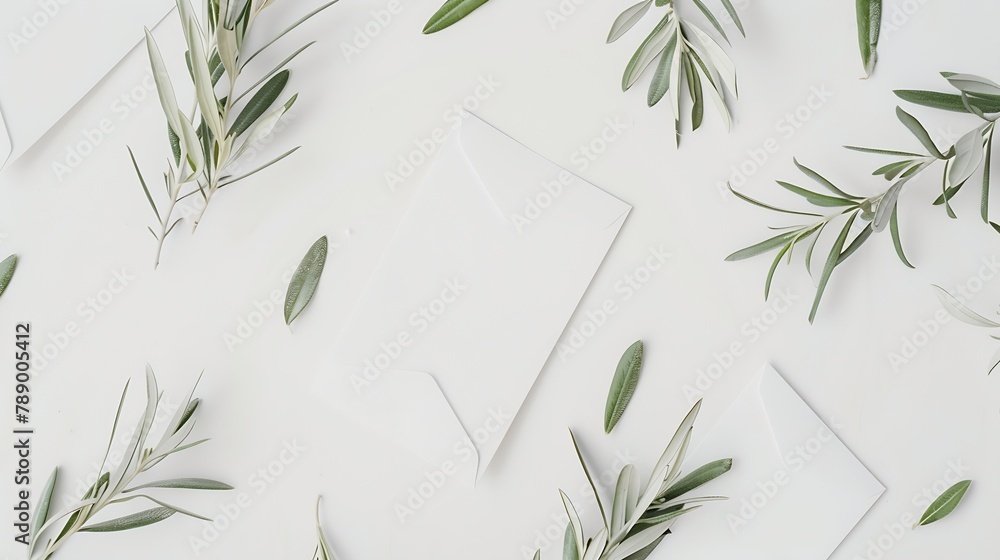 Aufkleber summer wedding stationery mockup scene blank vertical greeting card craft paper envelope and olive b