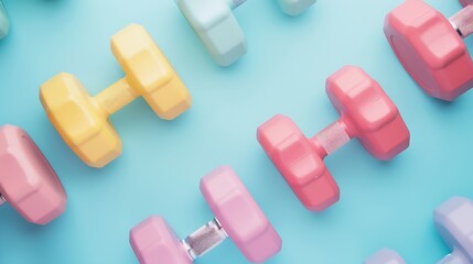 Dumbbells Sport fitness and healthy lifestyle background Top view flat lay with copy space : Generative AI