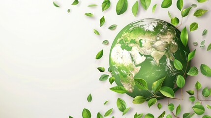 Ecology concept, Planet earth with green leaves on a white background, Natural green leaves plants using as spring background cover page environment ecology, world environmental day
