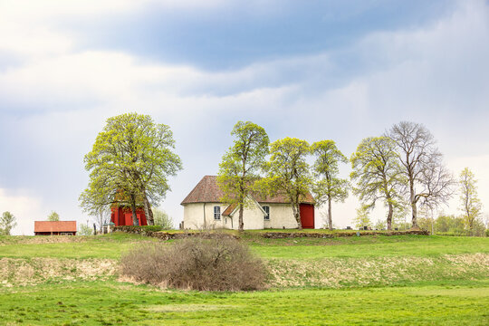 Old swedish country church in spring