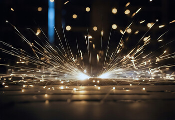 background industrial light sparks welding artistic spark copy space industry abstract glare glow blue orange sparkle iron metal plasma production manufacture factory manual gas burn fire
