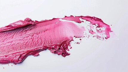 Pink satin lipstick smeared on a white background.