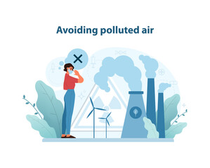 Air Pollution Avoidance Illustration. An individual covers his nose.