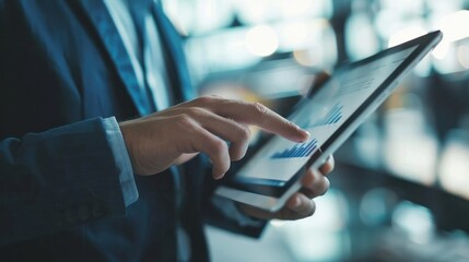 project manager using a tablet to track project progress and communicate with team members