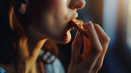 woman eat homemade cookie between work close up view : Generative AI - Powered by Adobe
