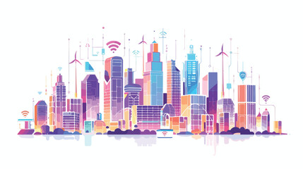 Smart city flat vector illustration. Modern urban area