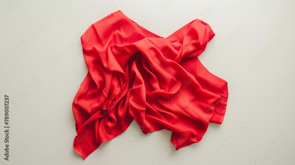 Poster top view with red empty kitchen napkin isolated on table background Folded cloth for mockup with copy space Flat lay Minimal style : Generative AI