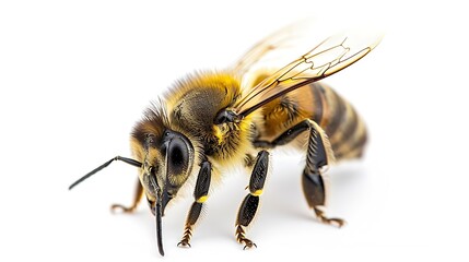 Bee isolated on white background Close up of honeybee : Generative AI