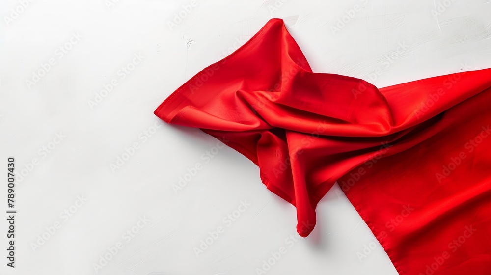 Aufkleber top view with red empty kitchen napkin isolated on table background Folded cloth for mockup with copy space Flat lay Minimal style : Generative AI