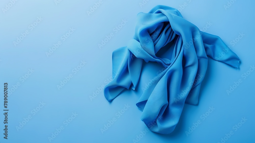 Aufkleber top view with blue kitchen napkin isolated on table background folded cloth for mockup with copy spa
