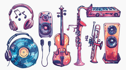 Set of Four a musical instruments. Colorful illustration