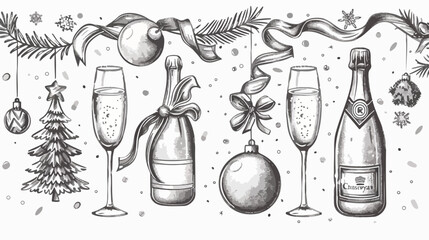 Set of Four Christmas and New Year postcard templates