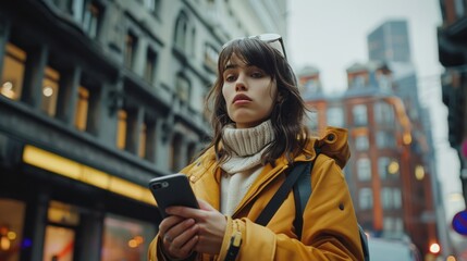 young woman using her phone to navigate a new city