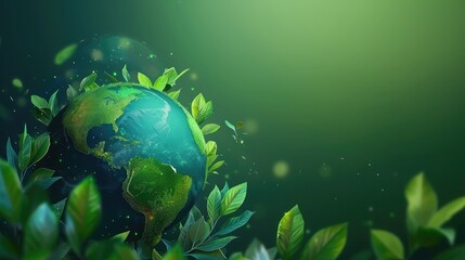 Fototapeta na wymiar green energy earth globe and ecosystem, caring for the environment make world better place, invest in stocks and businesses that focus on environmental, corporate governance, world environmental day 