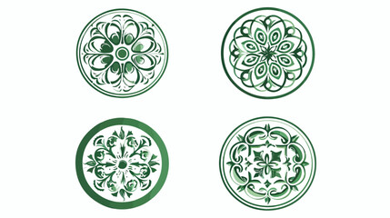 Set of Four curved circular oriental ornaments drawn