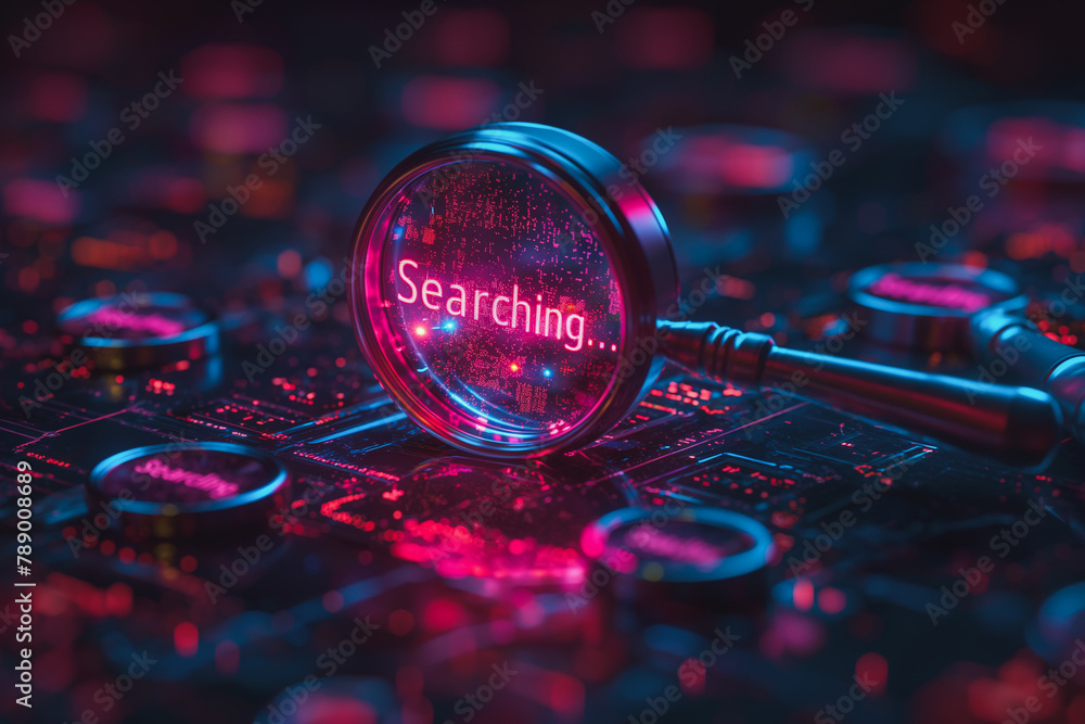 Aufkleber a magnifying glass hovering over a circuit board with the word 