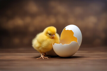 chicken Yellow hatching egg background fledgling bird animal hen baby young 1 chick farm alone lone white poultry tiny hairy shell