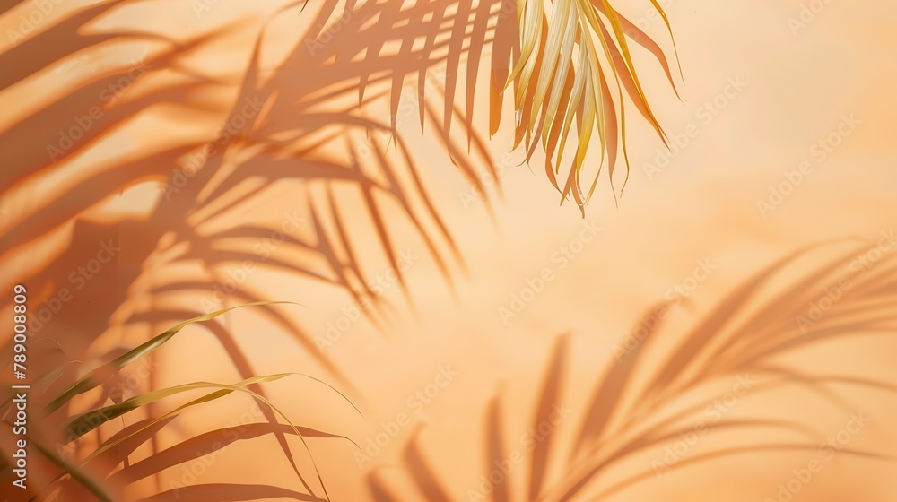 Aufkleber orange and beige summer color background with tropical palm shadow two trend pastel paper and exotic