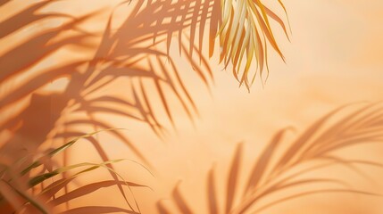 Orange and beige summer color background with tropical palm shadow Two trend pastel paper and exotic plant shade layout Minimal flat lay with leaf silhouette overlay : Generative AI