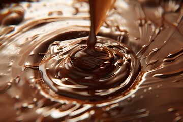 Swirling delicious chocolate with ripple as background .