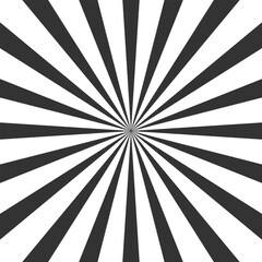 Sunburst background with rays.  Black sunburst isolated on white background. Radial circle line. Pattern starburst. Comic beam lines. Sun effect rays. Abstract concentration stripe. Cartoons style.  