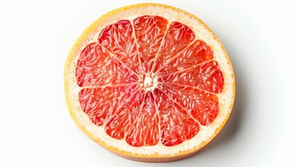 Fresh grapefruit slice isolated on white background, vibrant citrus fruit segment close-up