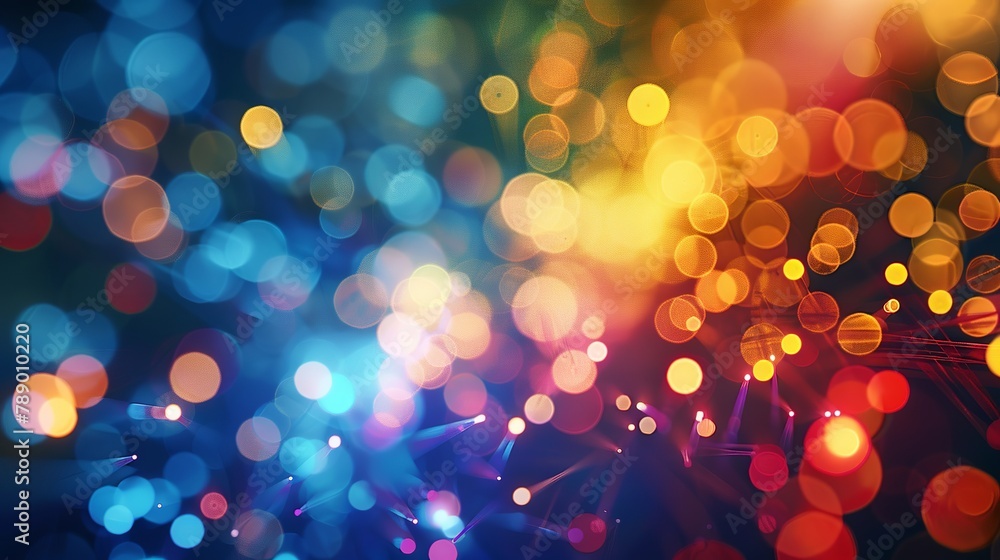 Poster abstract fiber optic lights displaying connectivity and data exchange over business-oriented backdro