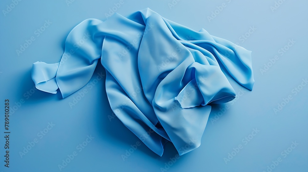 Poster top view with blue kitchen napkin isolated on table background Folded cloth for mockup with copy space Flat lay Minimal style : Generative AI