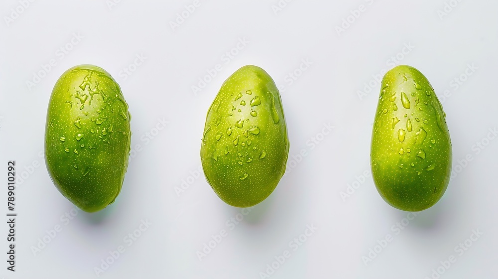 Aufkleber green mango with mango has water drop collection isolated on white background top view flat lay : ge