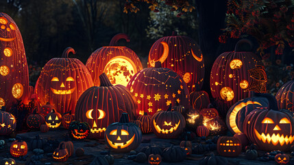 Enchanting Night Sky Inspired Halloween Pumpkin Carving Display: Moon Phases to Constellation Designs