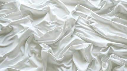 Abstract pattern of white crumpled bed sheet White wrinkled fabric texture rippled surface Close up image : Generative AI - obrazy, fototapety, plakaty