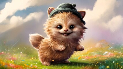 A charming illustration of a fluffy and adorable furry creature, reminiscent of a chibi-style character.