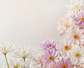 Soft pink and white flowers in full bloom create a beautiful floral background