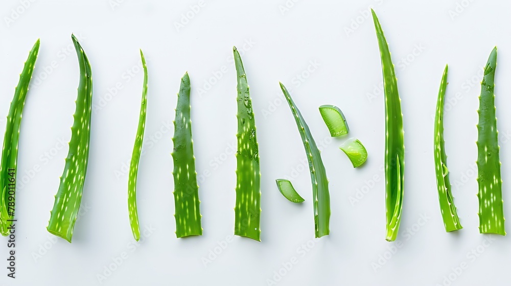 Poster flat lay composition with aloe vera on white background : generative ai