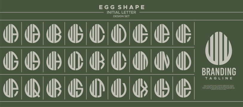 Collection of food egg shape initial letter W WW logo design