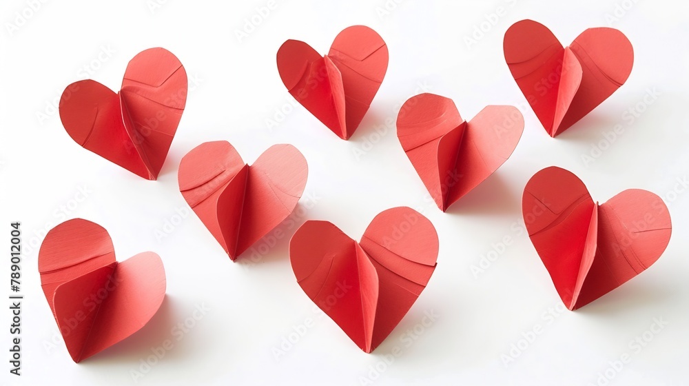 Poster red paper hearts isolated on white background : generative ai