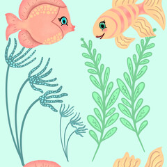 Seamless Hand-drawn Cartoon Fishes