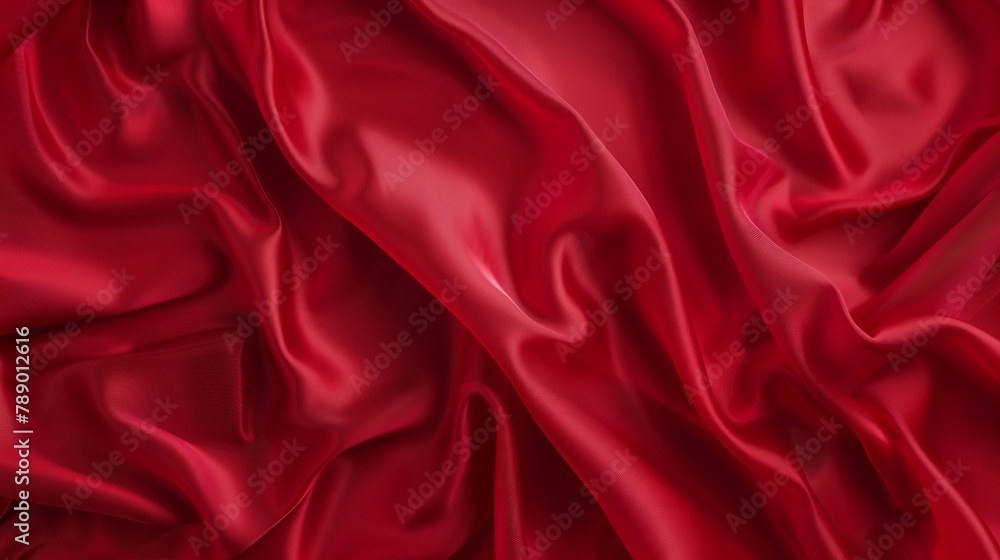 Aufkleber Red silk satin Luxury background with space for design Banner Wide Long Panoramic Flat lay top view table Template Christmas New Year : Generative AI