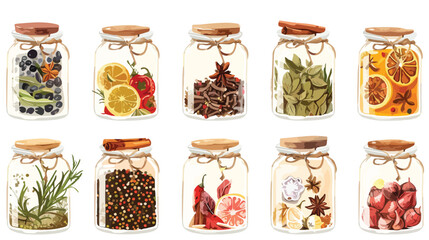 spices in jars big set. collection flat vector illust