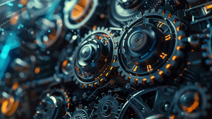 A robot's gears whirring as it processes large amounts of financial data - obrazy, fototapety, plakaty