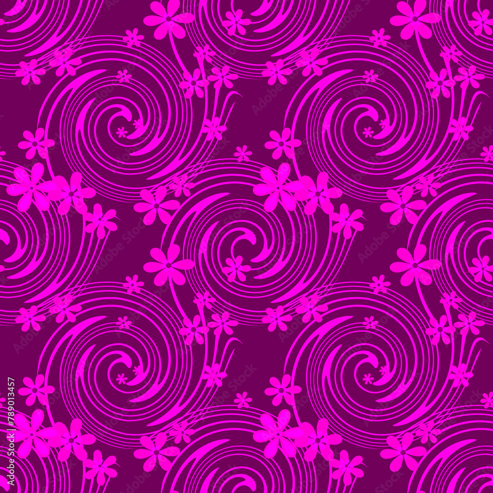 Sticker seamless floral swirl pattern abstract pink background