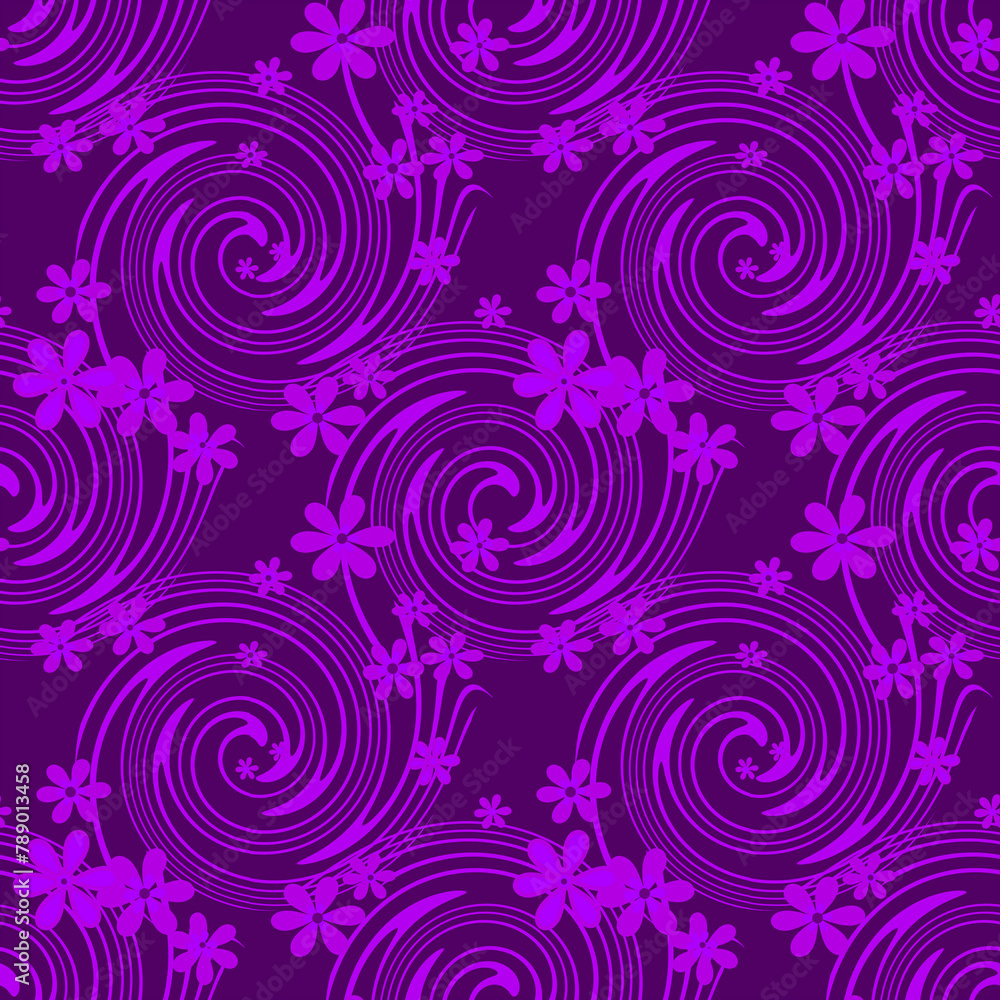 Sticker Seamless floral swirl pattern abstract purple background