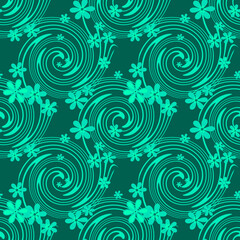 Seamless floral swirl pattern abstract green background - 789013428