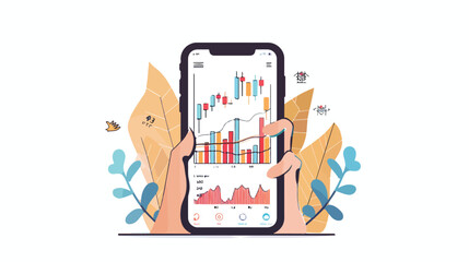 Stock market app on mobile phone. Investors traders