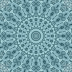 Seamless kaleidoscopic mandala lace pattern blue background - 789013625