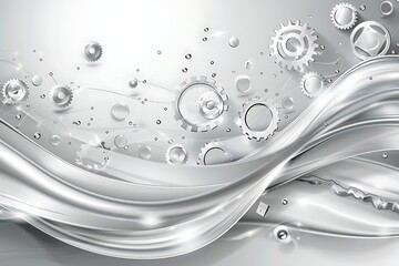 Silver and white wave and gears business background. vector .