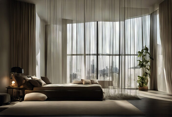 Naklejka premium curtain separating living bed interior string Modern space asia pacific rim taipei day sunlight daylight afternoon horizontal nobody no people indoor inside residence edifice