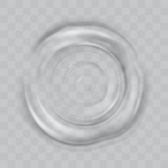 Water wave motion after drop effect with circle top view. Round sound circular pattern. 3d transparent paddle texture on surface. Isolated abstract realistic droplet ripple swirl. Concentric ring